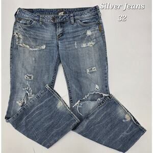 Silver Jeans Co Tuesday Low Rise Bootcut Jeans 32 Y2K Medium Wash Distressed